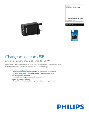 Philips DLP2610/53 Chargeur secteur USB Manuel utilisateur | Fixfr