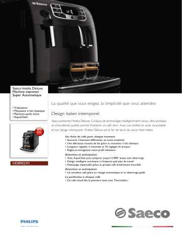 Saeco HD8902/01 Saeco Intelia Deluxe Machine espresso Super Automatique Manuel utilisateur | Fixfr