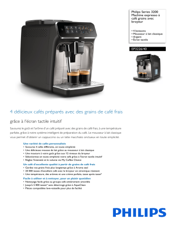 Philips EP3226/40 Series 3200 Machine expresso à café grains avec broyeur Manuel utilisateur | Fixfr