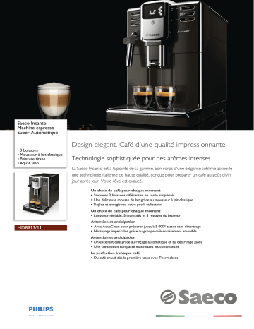 Saeco HD8913/11 Saeco Incanto Machine espresso Super Automatique Manuel utilisateur | Fixfr