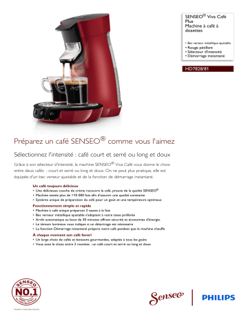 SENSEO® HD7828/81 SENSEO® Viva Café Plus Machine à café à dosettes Manuel utilisateur | Fixfr