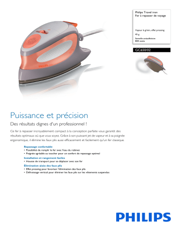 Philips GC650/02 Travel iron Fer à repasser de voyage Manuel utilisateur | Fixfr