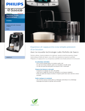 Saeco HD8753/11 Saeco Intelia Machine espresso Super Automatique Manuel utilisateur | Fixfr