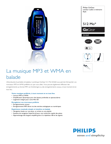 Philips SA260/00 GoGear Baladeur audio à mémoire flash Manuel utilisateur | Fixfr