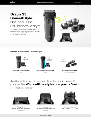 Braun Series 3 Shave&Style 3010BT Rasoir Électrique Barbe Homme Manuel utilisateur | Fixfr