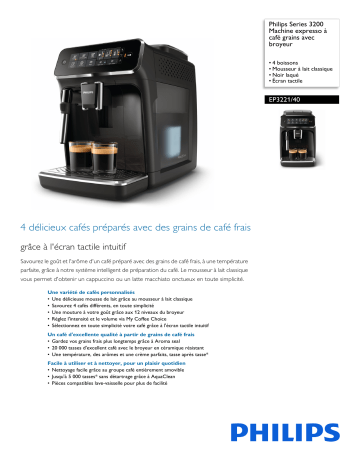 Philips EP3221/40 Series 3200 Machine expresso à café grains avec broyeur Manuel utilisateur | Fixfr