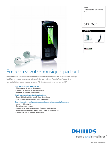 Philips SA4005/02 Baladeur audio à mémoire flash Manuel utilisateur | Fixfr