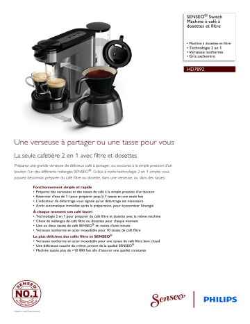 SENSEO® HD7892/21 SENSEO® Switch Machine à café à dosettes et filtre Manuel utilisateur | Fixfr