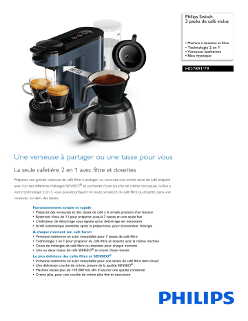 Philips HD7891/79 Switch 3 packs de café inclus Manuel utilisateur | Fixfr