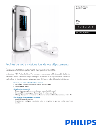Philips SA2MXX04WA/02 GoGEAR Baladeur MP3 Manuel utilisateur | Fixfr