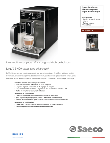 Saeco HD8926/29 Saeco PicoBaristo Machine espresso Super Automatique Manuel utilisateur | Fixfr