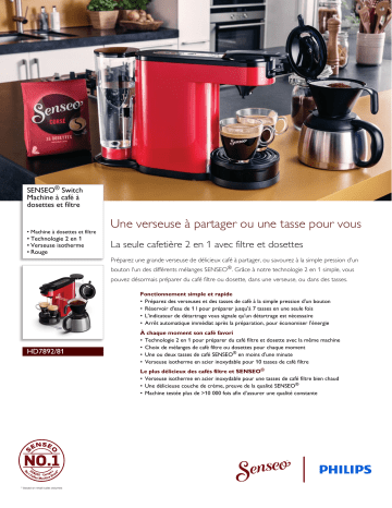SENSEO® HD7892/81 SENSEO® Switch Machine à café à dosettes et filtre Manuel utilisateur | Fixfr