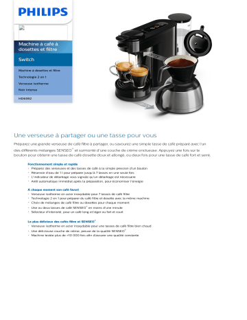 SENSEO® HD6592/61R1 SENSEO® Switch Machine à café à dosettes et filtre Manuel utilisateur | Fixfr