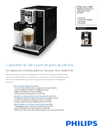 Philips EP5960/10 Series 5000 Machine expresso à café grains avec broyeur Manuel utilisateur | Fixfr