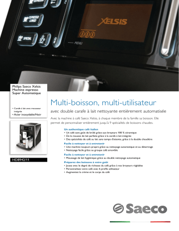 Saeco HD8942/11 Saeco Xelsis Machine espresso Super Automatique Manuel utilisateur | Fixfr