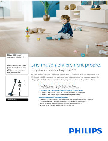 Philips XC8049/01 8000 Series Aspirateur balai sans fil Manuel utilisateur | Fixfr