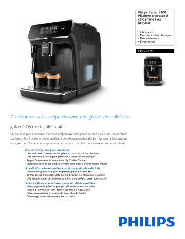 Philips EP2224/40 Series 2200 Machine expresso à café grains avec broyeur Manuel utilisateur | Fixfr
