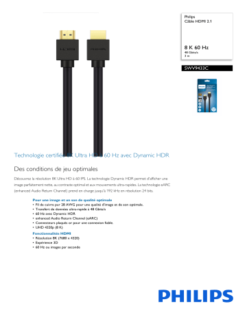 Philips SWV9433C/00 Câble HDMI 2.1 Manuel utilisateur | Fixfr