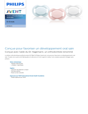 Avent SCF184/13 Avent Suces orthodontiques avancées Manuel utilisateur | Fixfr