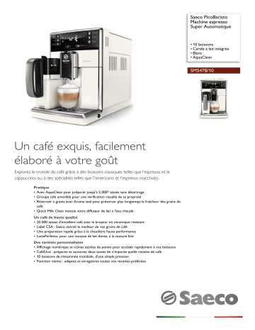 Saeco SM5478/10 Saeco PicoBaristo Machine espresso Super Automatique Manuel utilisateur | Fixfr