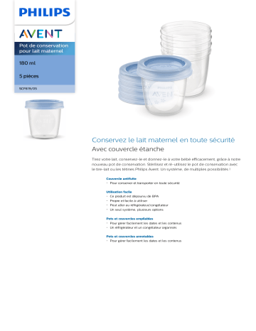 Avent SCF619/05 Avent Pot de conservation pour lait maternel Manuel utilisateur | Fixfr