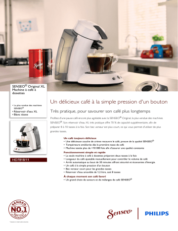 SENSEO® HD7818/11 SENSEO® Original XL Machine à café à dosettes Manuel utilisateur | Fixfr