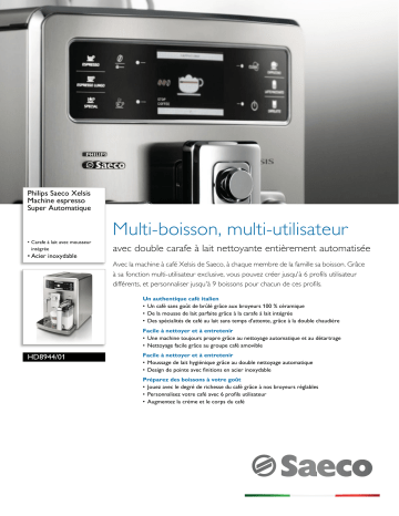 Saeco HD8944/01 Saeco Xelsis Machine espresso Super Automatique Manuel utilisateur | Fixfr