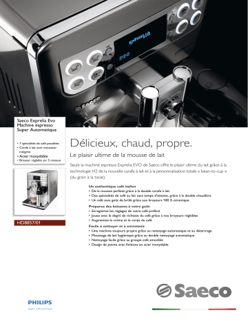 Saeco HD8857/01 Saeco Exprelia Evo Machine espresso Super Automatique Manuel utilisateur | Fixfr