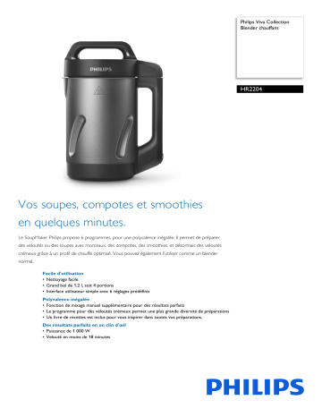 Philips HR2204/80R1 Viva Collection Blender chauffant Manuel utilisateur | Fixfr