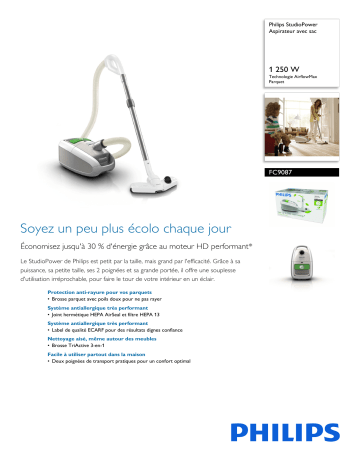 Philips FC9087/01 StudioPower Aspirateur avec sac Manuel utilisateur | Fixfr