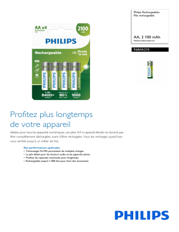 Philips R6B4A210/10 Rechargeables Pile rechargeable Manuel utilisateur | Fixfr