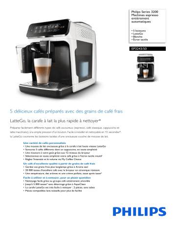 Philips EP3243/50 Series 3200 Machines espresso entièrement automatiques Manuel utilisateur | Fixfr