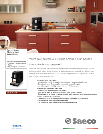 Saeco HD8762/01 Saeco Minuto Machine espresso Super Automatique Manuel utilisateur | Fixfr