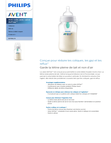 Avent SCF816/14 Avent Anti-colic avec valve AirFree™ Manuel utilisateur | Fixfr
