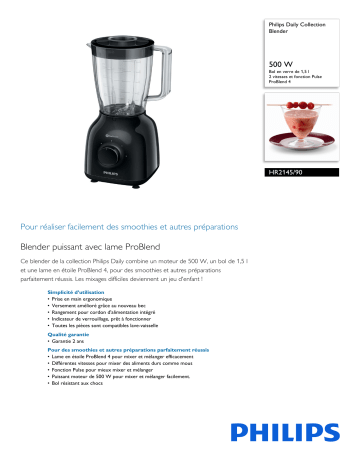 Philips HR2145/90 Daily Collection Blender Manuel utilisateur | Fixfr