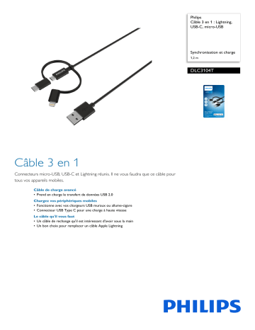 Philips DLC3104T/03 Câble 3 en 1 : Lightning, USB-C, micro-USB Manuel utilisateur | Fixfr