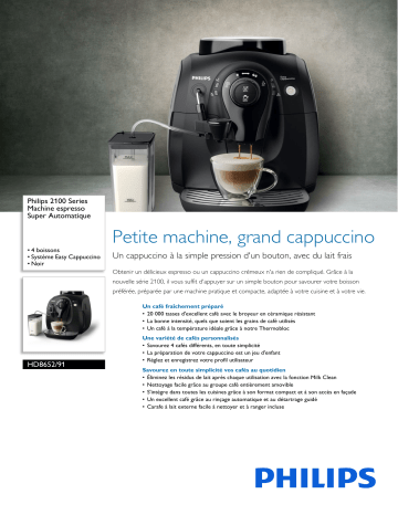 Philips HD8652/91 2100 Series Machine espresso Super Automatique Manuel utilisateur | Fixfr
