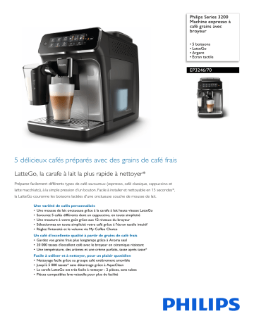 Philips EP3246/70 Series 3200 Machine expresso à café grains avec broyeur Manuel utilisateur | Fixfr