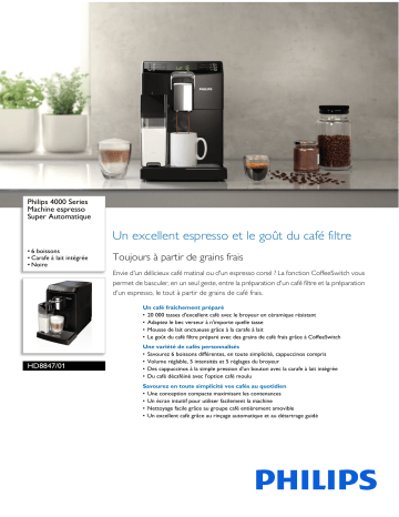 Philips HD8847/01 4000 Series Machine espresso Super Automatique Manuel utilisateur | Fixfr