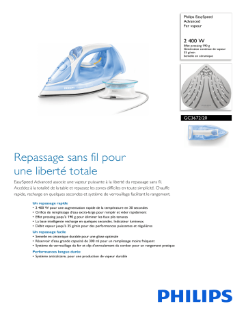 Philips GC3672/20 EasySpeed Advanced Fer vapeur Manuel utilisateur | Fixfr