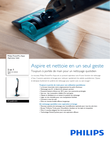 Philips FC6401/01 PowerPro Aqua Aspirateur balai Manuel utilisateur | Fixfr