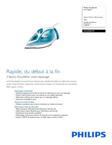 Philips GC2040/70 EasySpeed Fer vapeur Manuel utilisateur | Fixfr