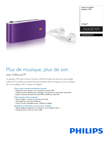 Philips SA018102VN/02 GoGEAR Baladeur MP3 Manuel utilisateur | Fixfr