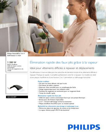 Philips GC332/87 Steam&Go 2-in-1 Défroisseur à main Manuel utilisateur | Fixfr