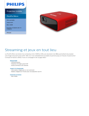 Philips PPX320/INT PicoPix Micro Projecteur mobile Manuel utilisateur | Fixfr