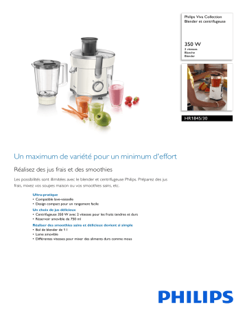 Philips HR1845/30 Viva Collection Blender et centrifugeuse Manuel utilisateur | Fixfr