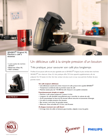 SENSEO® HD7818/21 SENSEO® Original XL Machine à café à dosettes Manuel utilisateur | Fixfr