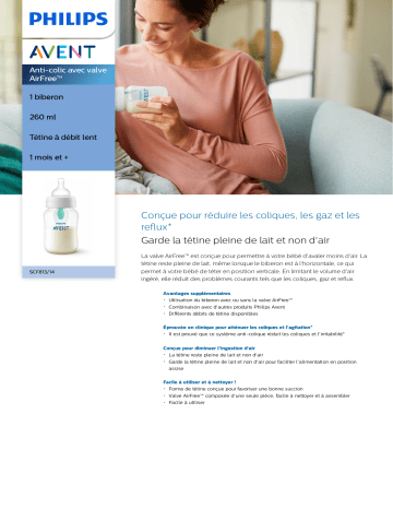Avent SCF813/14 Avent Anti-colic avec valve AirFree™ Manuel utilisateur | Fixfr