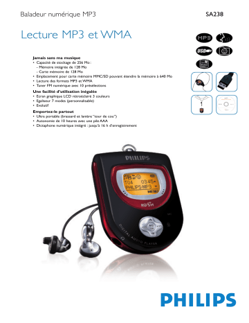 Philips SA238/00 Baladeur audio à mémoire flash Manuel utilisateur | Fixfr