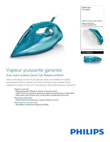 Philips GC4558/26 Azur Fer vapeur Manuel utilisateur | Fixfr